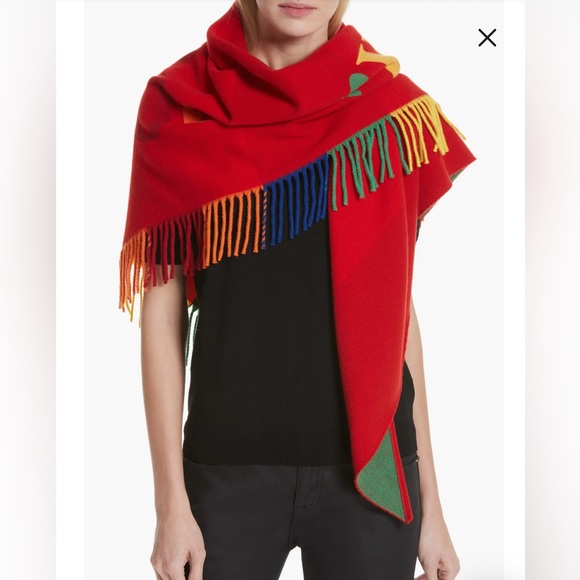 Authentic Burberry Multicolor Logo Red Scarf - Picture 1 of 13
